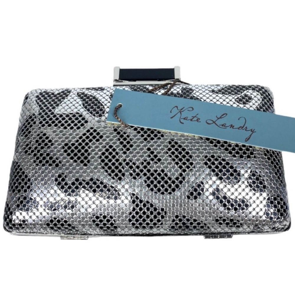 Kate Landry Silver Sparkle Clutch Evening Bag Rhinestone Purse 4x7 Elegant